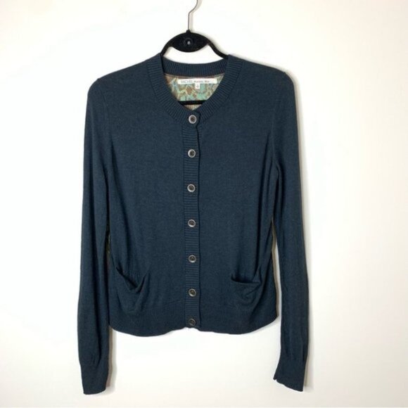 RACHEL Rachel Roy Snakeskin Print Button Cardigan Sweater Green Navy Size Small - Picture 5 of 15